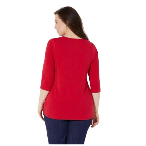 Catherines Women's Plus Top Womens Size 2X Suprema Teardrop Tee Red 3/4 Sleeve - Picture 3 of 11